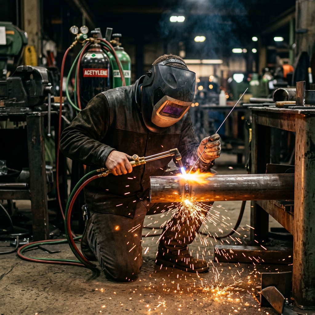 Welding sparks and torch in action - industrial welding in Sri Lanka - Gass.lk